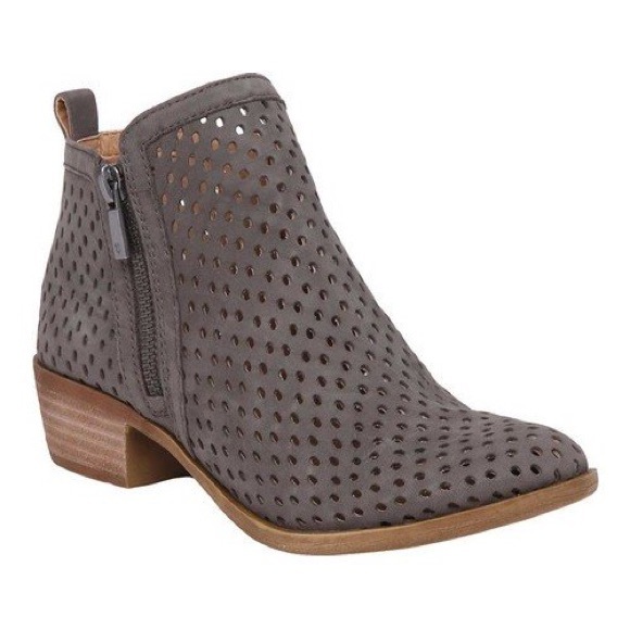 Lucky Brand Dark Stone Nubuck Suede Perforated Basel Ankle Booties Women’s 7.5 - Picture 1 of 8